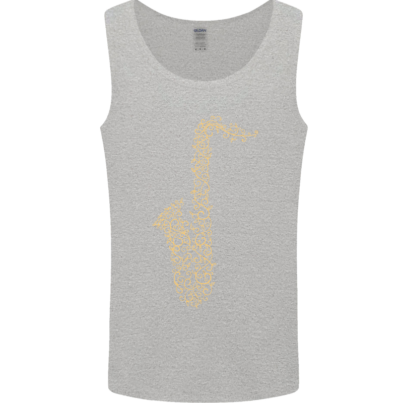 A Saxaphone Musical Instruments Brass Band Mens Vest Tank Top Sports Grey