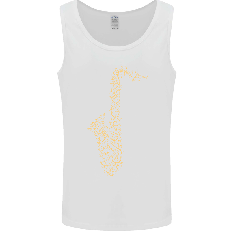 A Saxaphone Musical Instruments Brass Band Mens Vest Tank Top White