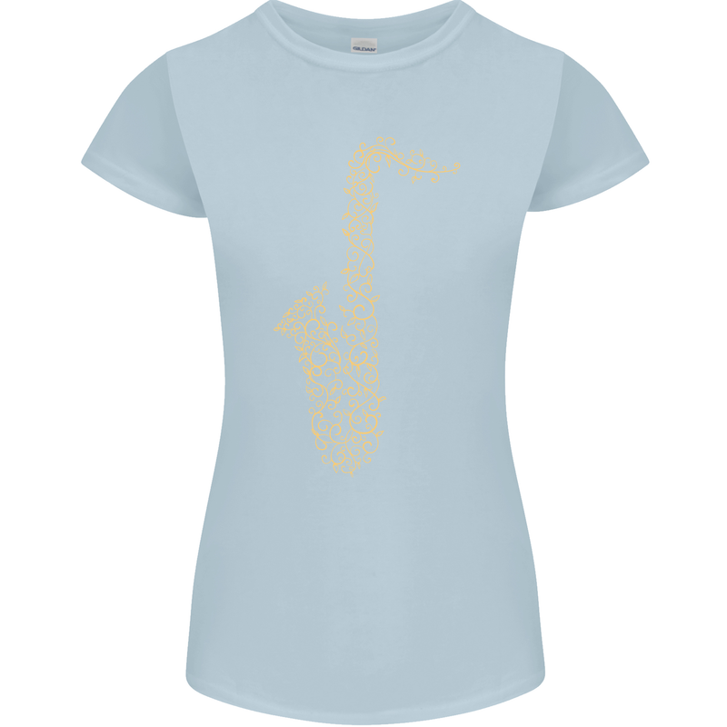 A Saxaphone Musical Instruments Brass Band Womens Petite Cut T-Shirt Light Blue