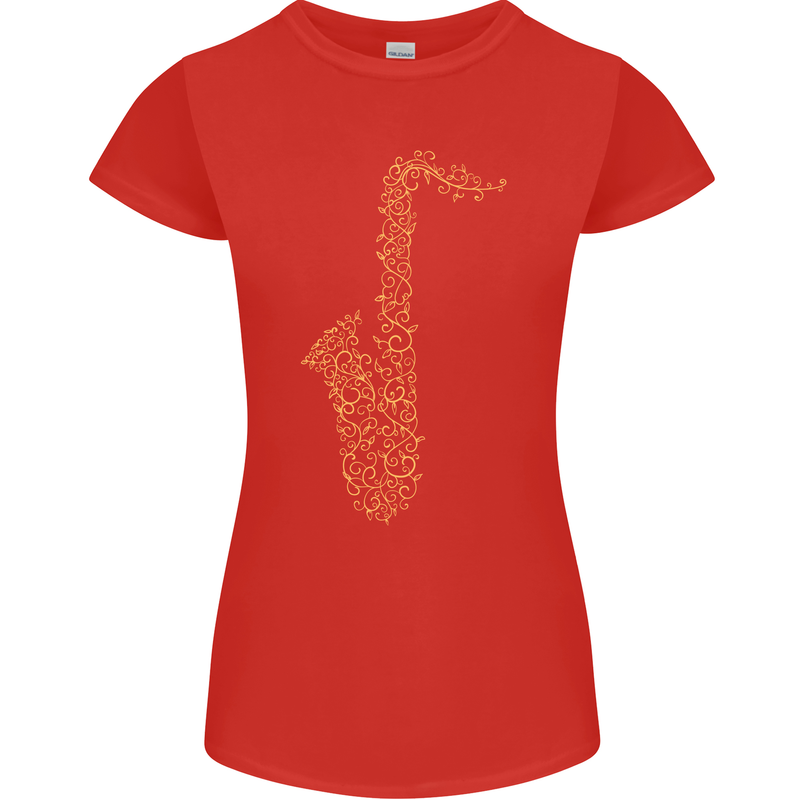 A Saxaphone Musical Instruments Brass Band Womens Petite Cut T-Shirt Red