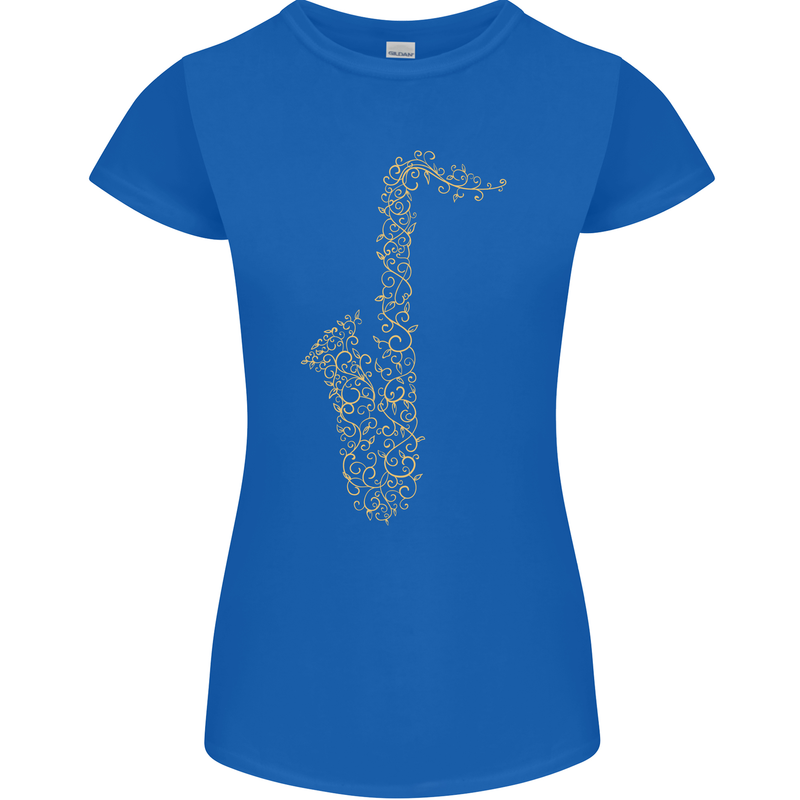 A Saxaphone Musical Instruments Brass Band Womens Petite Cut T-Shirt Royal Blue