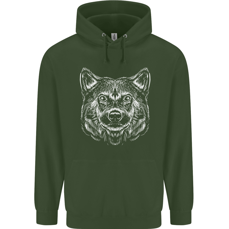A Shiba Dog Drawing Childrens Kids Hoodie Forest Green