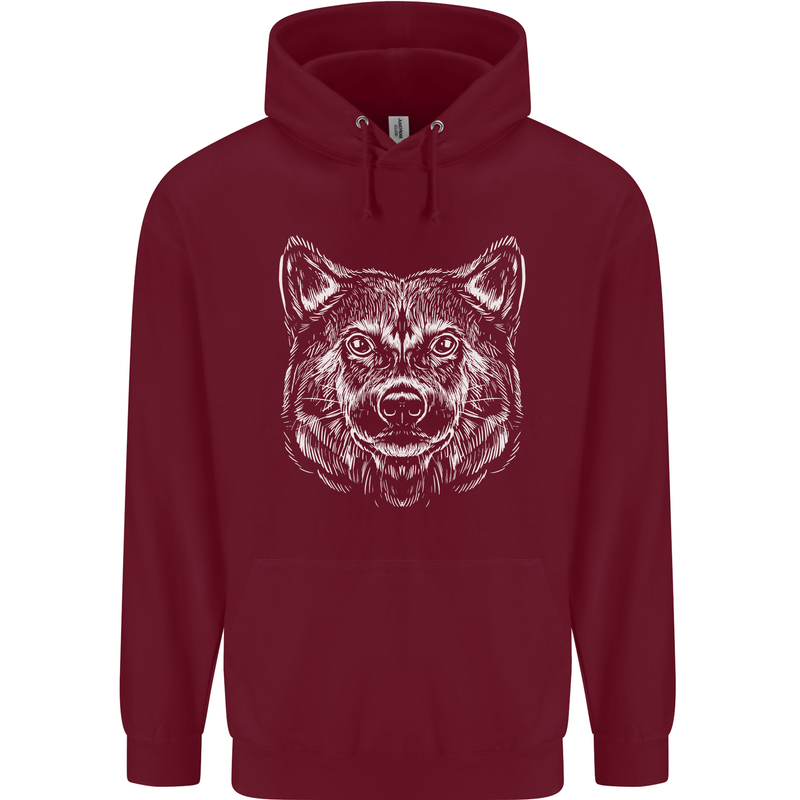 A Shiba Dog Drawing Childrens Kids Hoodie Maroon