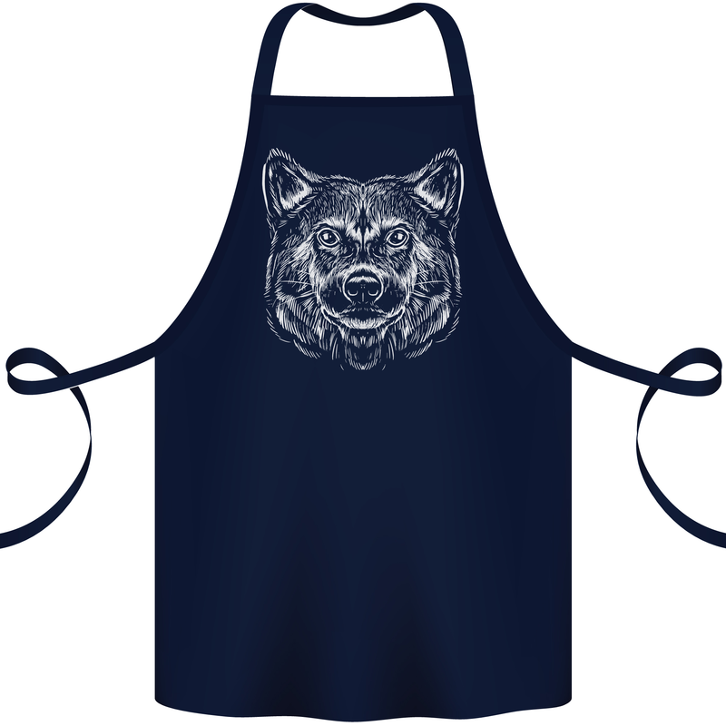 A Shiba Dog Drawing Cotton Apron 100% Organic Navy Blue