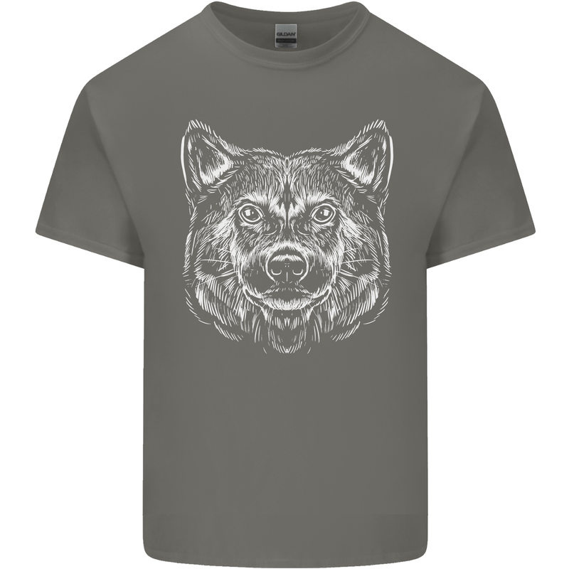 A Shiba Dog Drawing Mens Cotton T-Shirt Tee Top Charcoal