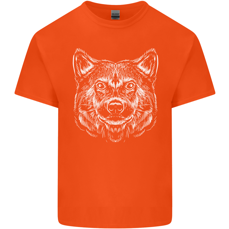 A Shiba Dog Drawing Mens Cotton T-Shirt Tee Top Orange