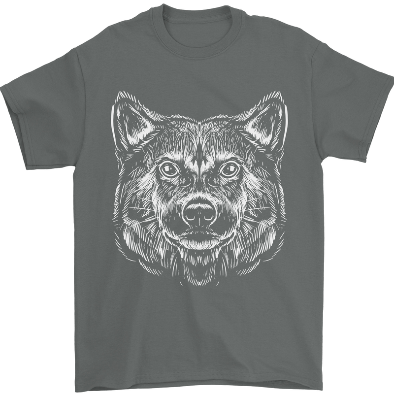 A Shiba Dog Drawing Mens T-Shirt 100% Cotton Charcoal