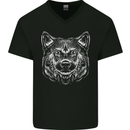 A Shiba Dog Drawing Mens V-Neck Cotton T-Shirt Black