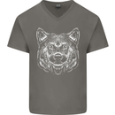 A Shiba Dog Drawing Mens V-Neck Cotton T-Shirt Charcoal