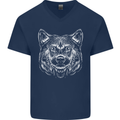A Shiba Dog Drawing Mens V-Neck Cotton T-Shirt Navy Blue