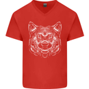 A Shiba Dog Drawing Mens V-Neck Cotton T-Shirt Red