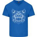 A Shiba Dog Drawing Mens V-Neck Cotton T-Shirt Royal Blue