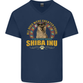 A Shiba Inu Dog Mens V-Neck Cotton T-Shirt Navy Blue