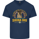 A Shiba Inu Dog Mens V-Neck Cotton T-Shirt Navy Blue