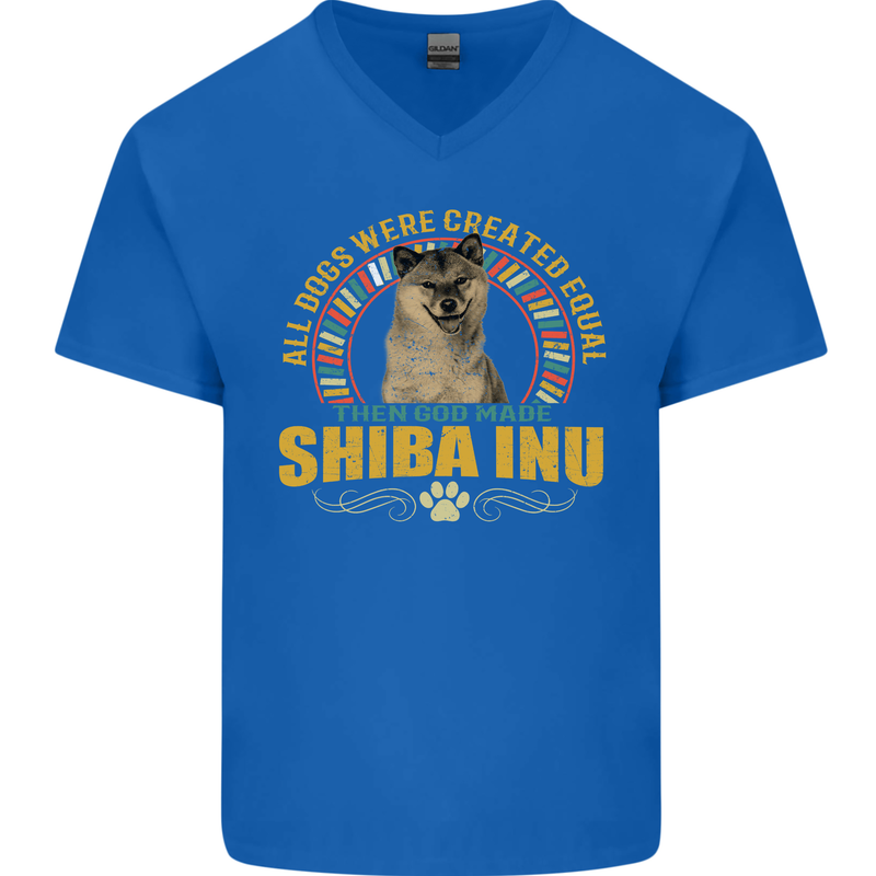 A Shiba Inu Dog Mens V-Neck Cotton T-Shirt Royal Blue