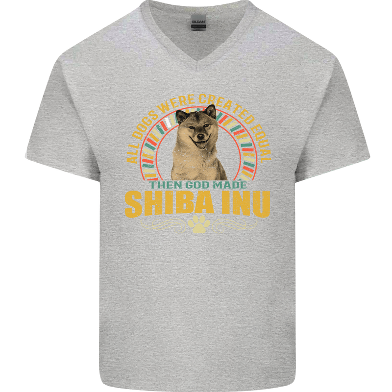 A Shiba Inu Dog Mens V-Neck Cotton T-Shirt Sports Grey