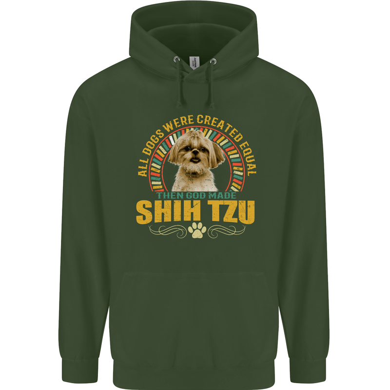 A Shih Tzu Dog Childrens Kids Hoodie Forest Green