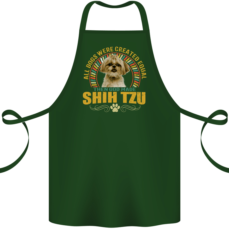 A Shih Tzu Dog Cotton Apron 100% Organic Forest Green