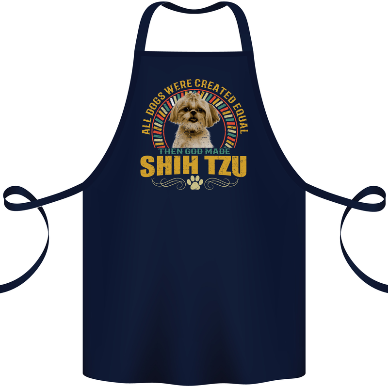 A Shih Tzu Dog Cotton Apron 100% Organic Navy Blue