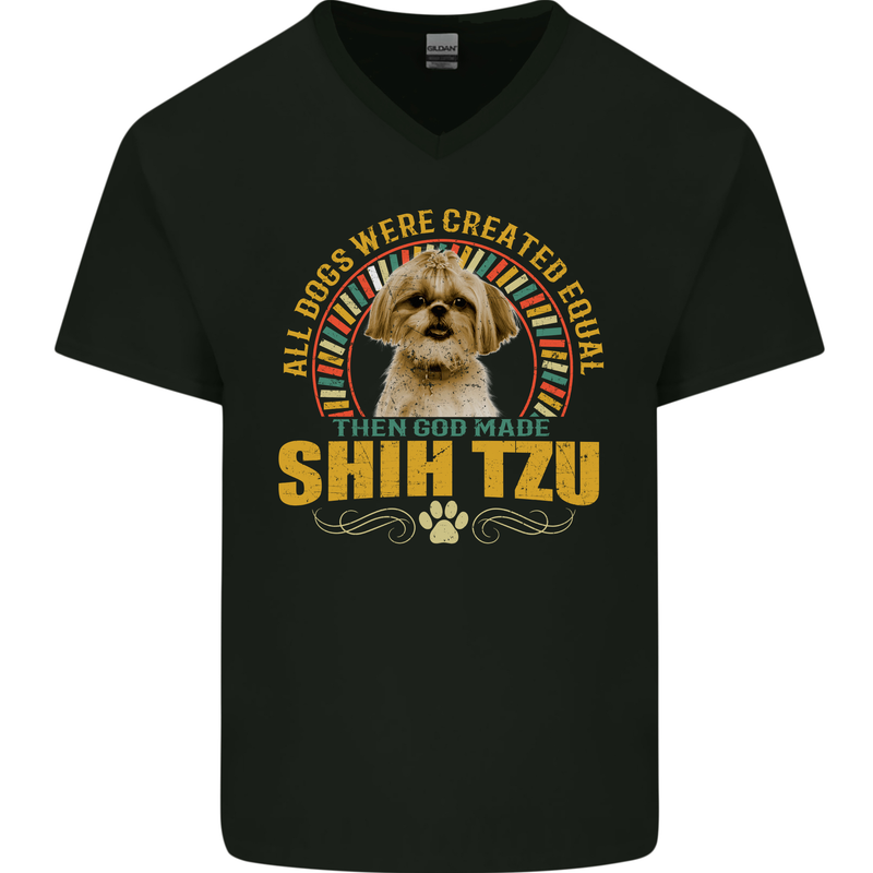 A Shih Tzu Dog Mens V-Neck Cotton T-Shirt Black