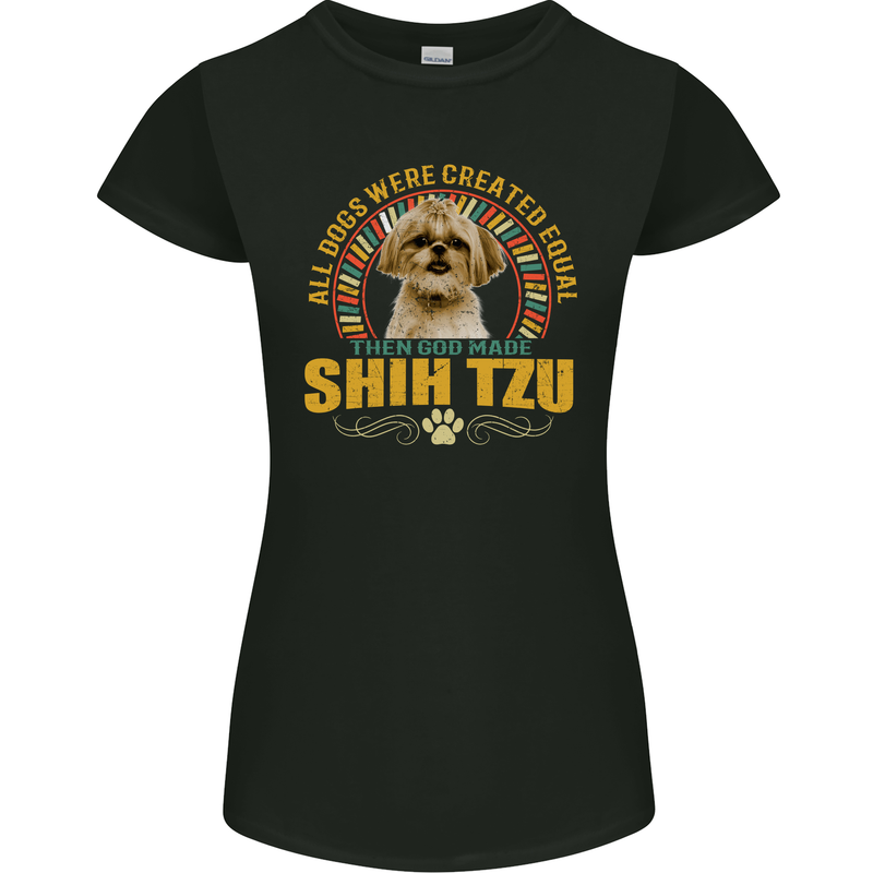 A Shih Tzu Dog Womens Petite Cut T-Shirt Black
