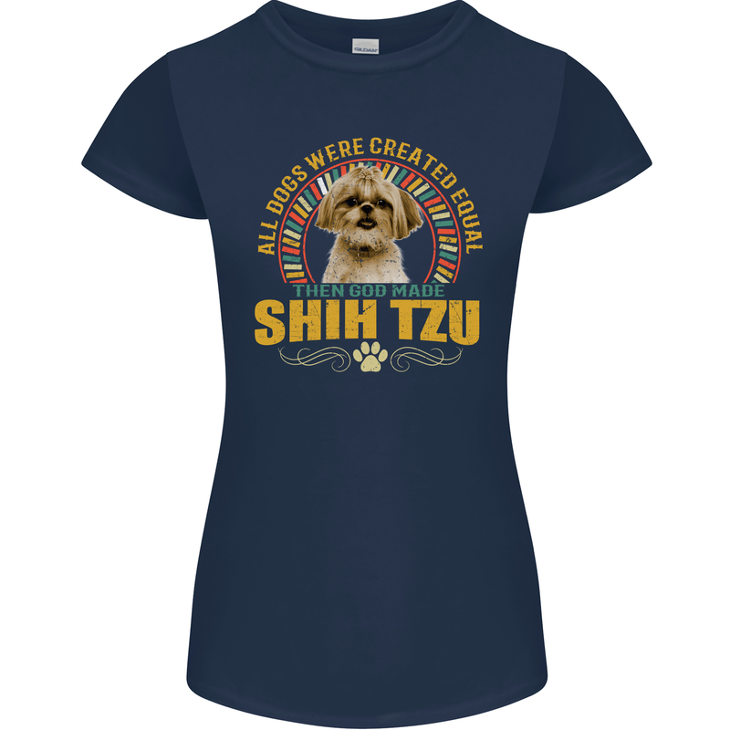 A Shih Tzu Dog Womens Petite Cut T-Shirt Navy Blue