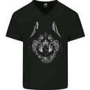A Siberian Husky Mens V-Neck Cotton T-Shirt Black