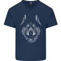 A Siberian Husky Mens V-Neck Cotton T-Shirt Navy Blue