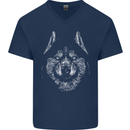 A Siberian Husky Mens V-Neck Cotton T-Shirt Navy Blue