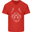A Siberian Husky Mens V-Neck Cotton T-Shirt Red