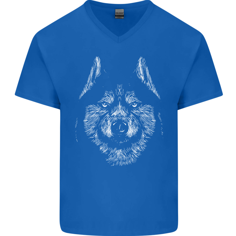 A Siberian Husky Mens V-Neck Cotton T-Shirt Royal Blue
