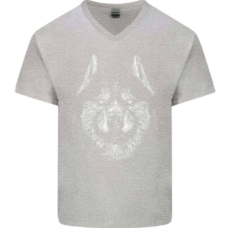 A Siberian Husky Mens V-Neck Cotton T-Shirt Sports Grey