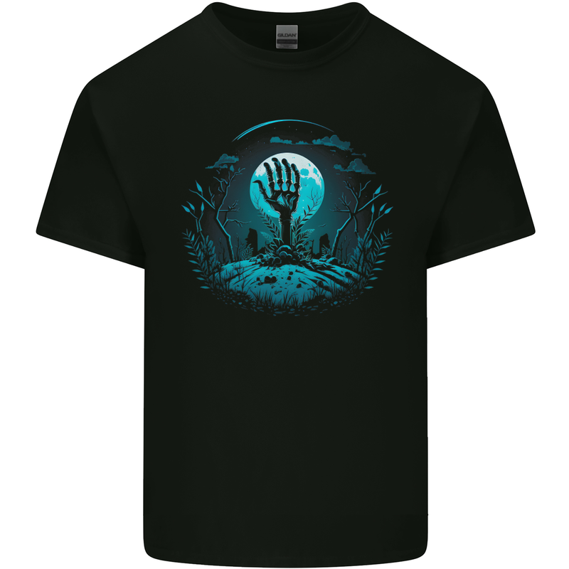 A Skeleton Hand Rising From a Graveyard Kids T-Shirt Childrens Black