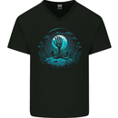 A Skeleton Hand Rising From a Graveyard Mens V-Neck Cotton T-Shirt Black