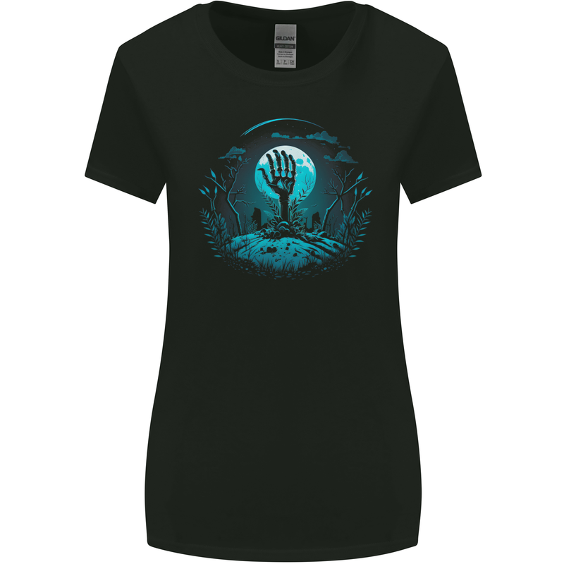 A Skeleton Hand Rising From a Graveyard Womens Wider Cut T-Shirt Black