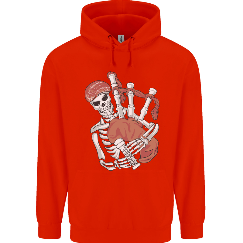 A Skeleton Playing the Bagpipes Childrens Kids Hoodie Bright Red