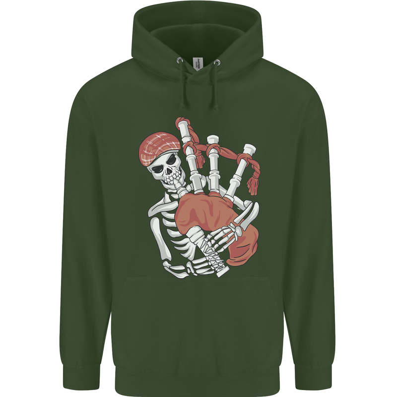 A Skeleton Playing the Bagpipes Childrens Kids Hoodie Forest Green