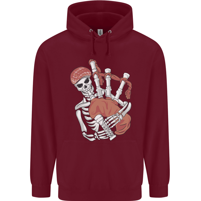 A Skeleton Playing the Bagpipes Childrens Kids Hoodie Maroon