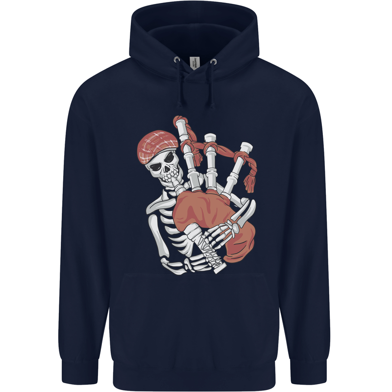 A Skeleton Playing the Bagpipes Childrens Kids Hoodie Navy Blue