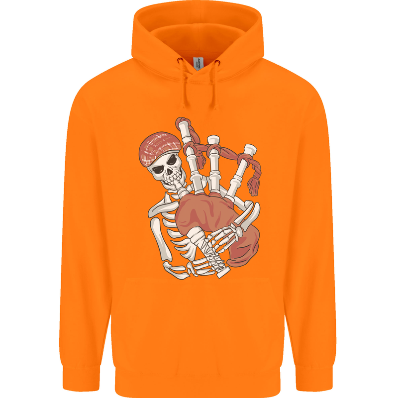 A Skeleton Playing the Bagpipes Childrens Kids Hoodie Orange