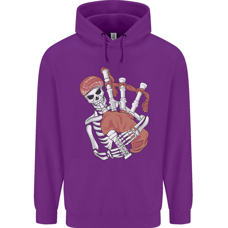 A Skeleton Playing the Bagpipes Childrens Kids Hoodie Purple