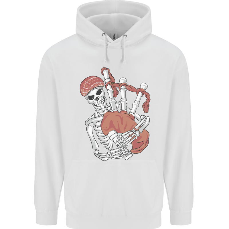 A Skeleton Playing the Bagpipes Childrens Kids Hoodie White