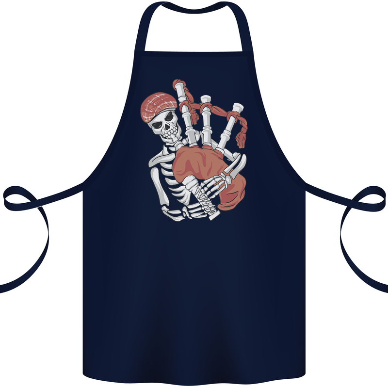 A Skeleton Playing the Bagpipes Cotton Apron 100% Organic Navy Blue