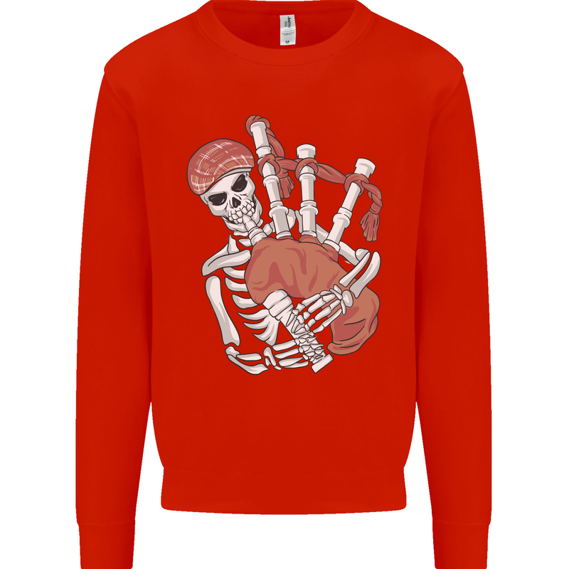 A Skeleton Playing the Bagpipes Kids Sweatshirt Jumper Bright Red