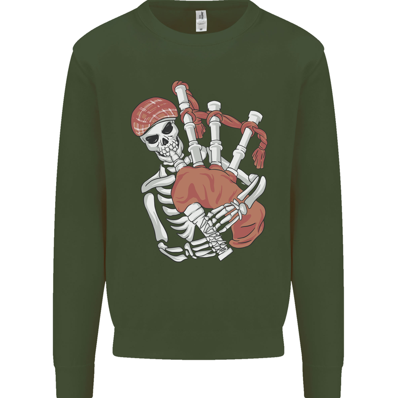 A Skeleton Playing the Bagpipes Kids Sweatshirt Jumper Forest Green