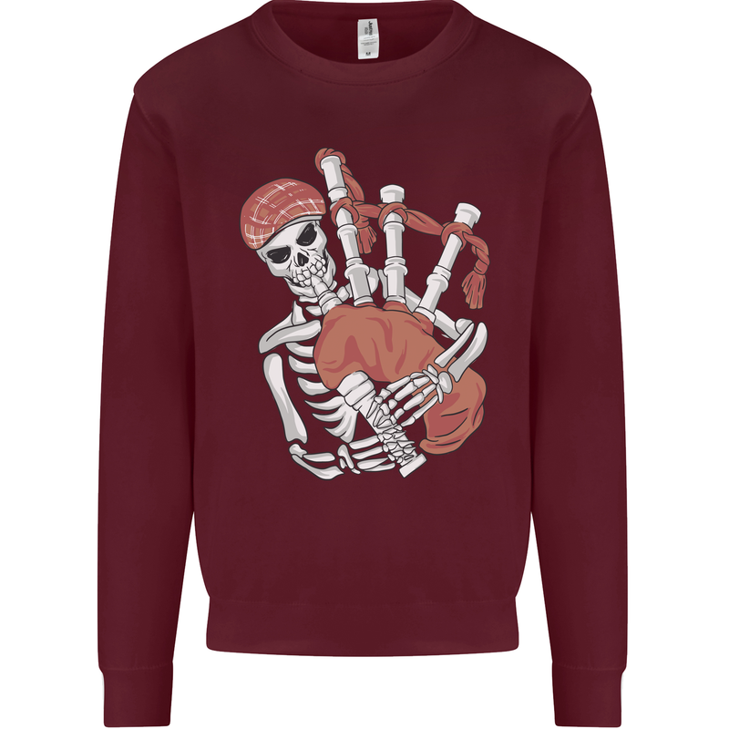 A Skeleton Playing the Bagpipes Kids Sweatshirt Jumper Maroon