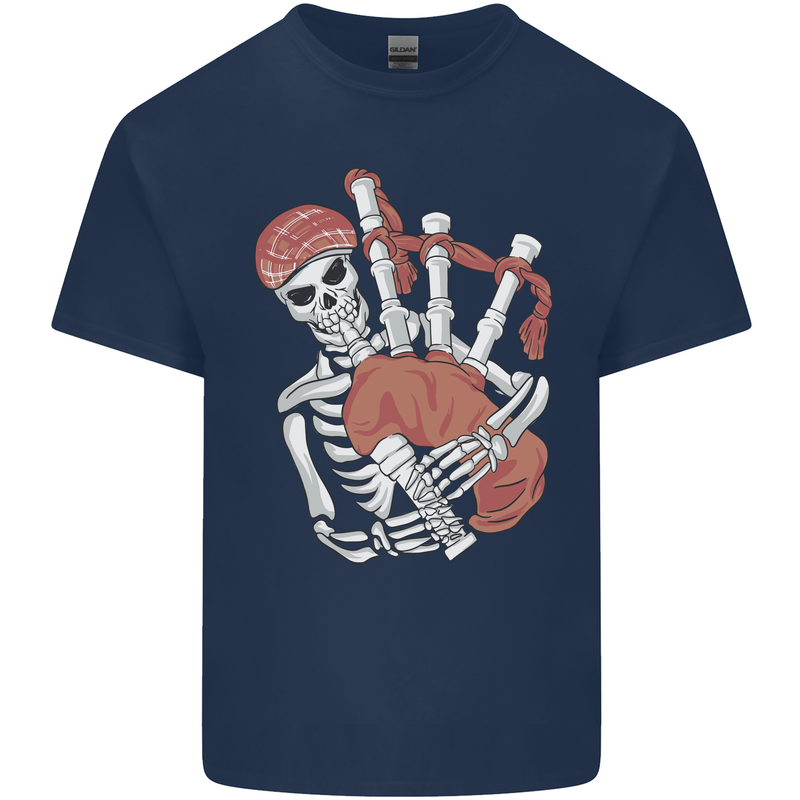 A Skeleton Playing the Bagpipes Kids T-Shirt Childrens Navy Blue