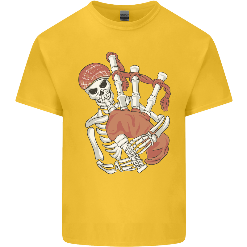 A Skeleton Playing the Bagpipes Kids T-Shirt Childrens Yellow