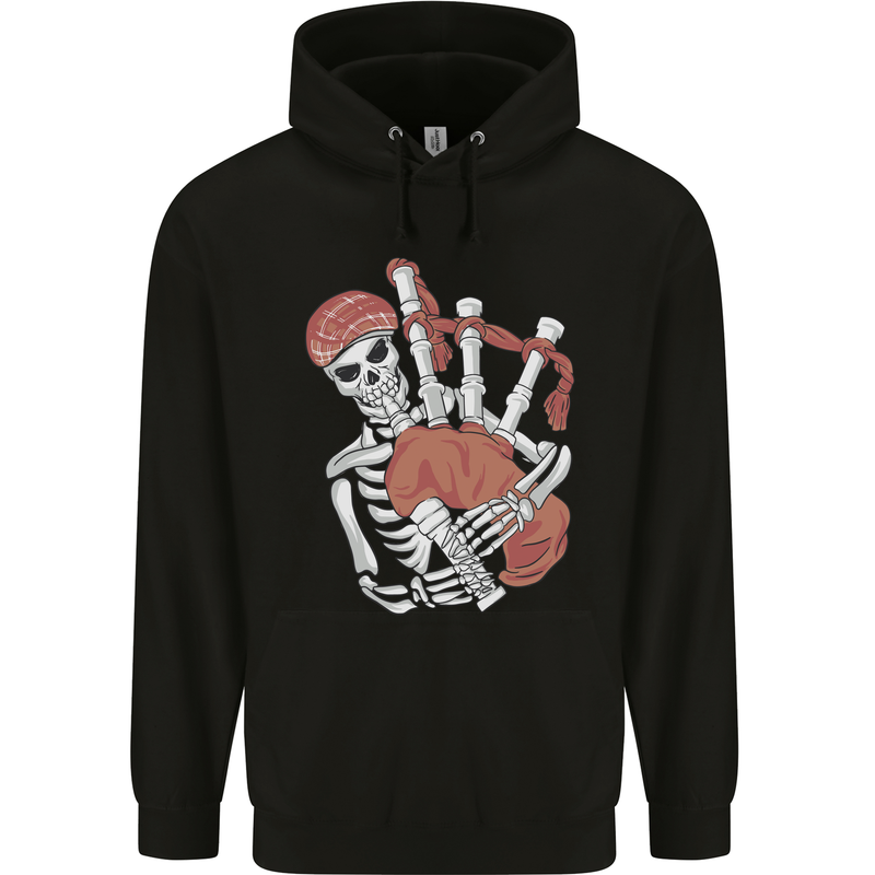 A Skeleton Playing the Bagpipes Mens 80% Cotton Hoodie Black