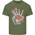 A Skeleton Playing the Bagpipes Mens Cotton T-Shirt Tee Top Military Green